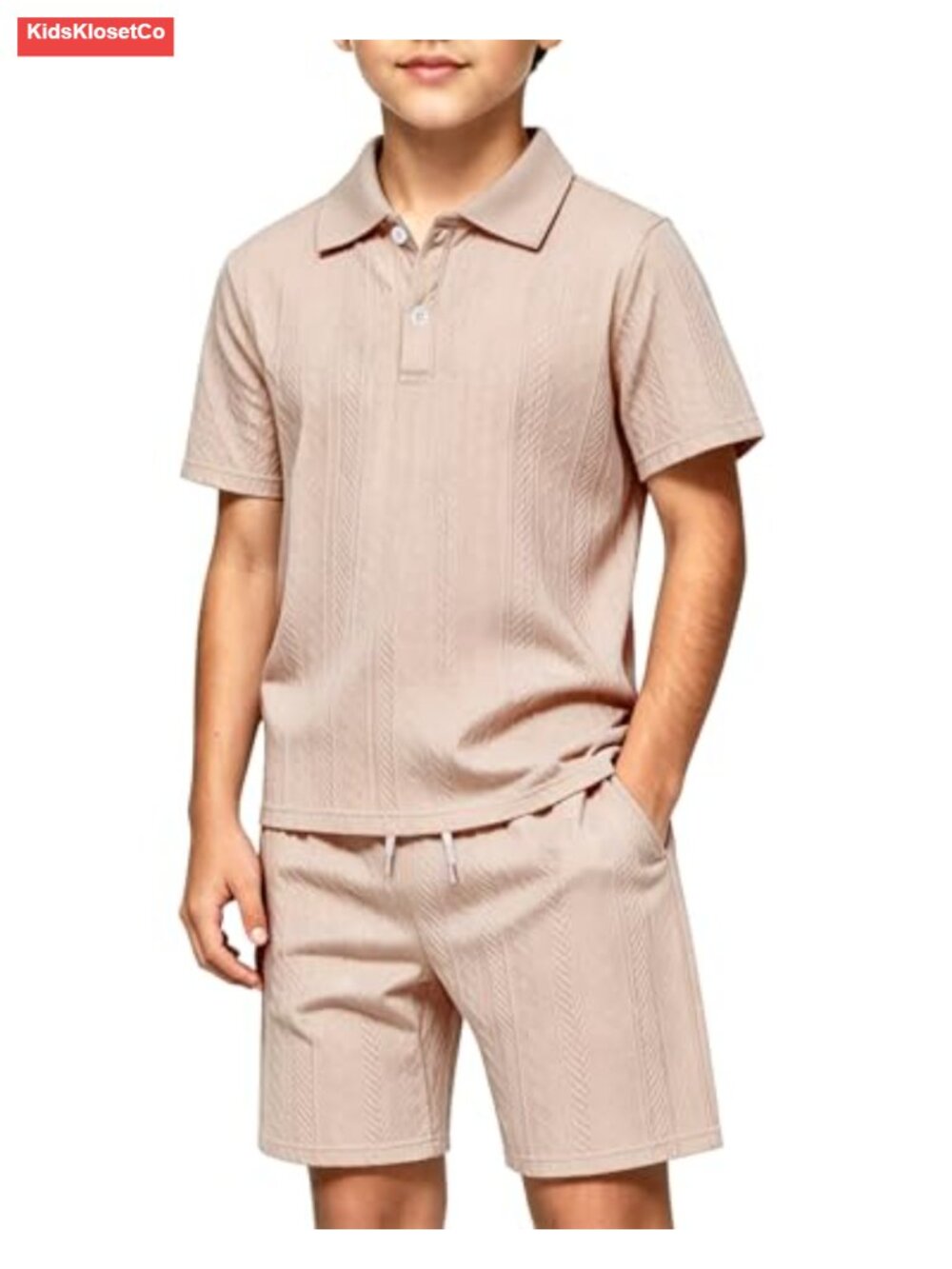 Boys 2-Piece Polo Short Set with Pockets - Button Down Top Kids Outfit